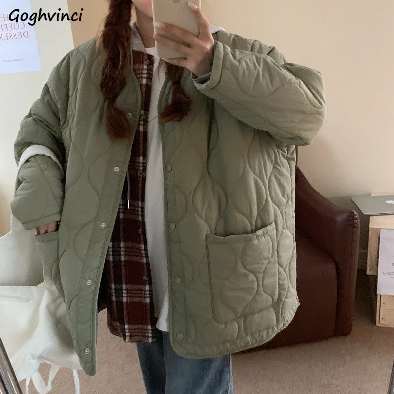 

Korean Style Parkas Women Tender Loose Winter Pure Clothes Warm Pockets Trendy New Ladies Lovely All-match Casual Design Ins