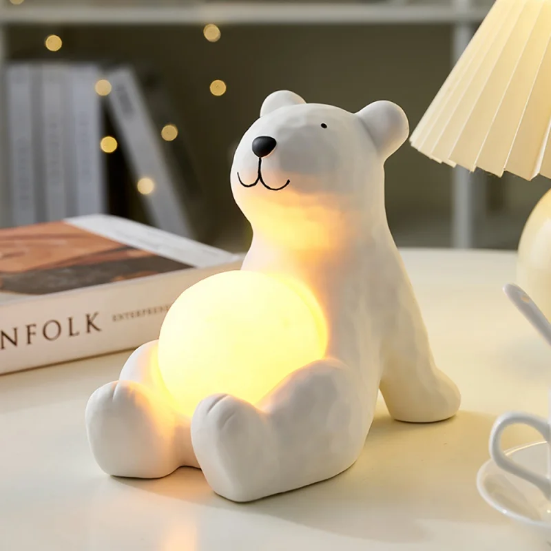 

Kawaii Home Decor Ceramic Polar Bear Sculpture and Figurines Room Decor Desk Accessories Polar Bear Night Light Ornament Gift