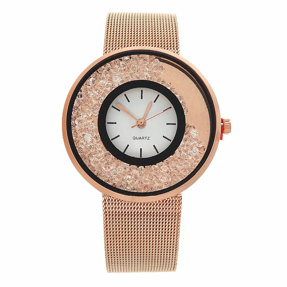 

Hot Sale Fashion Stainless Steel Rose Gold &amp Silver Band Quartz Watch Luxury Women Rhinestone Watches Valentine Gift montre