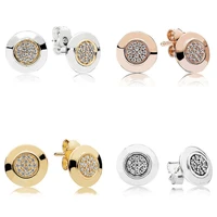 original sparkling rose pan logo with crystal stud earrings for women 925 sterling silver wedding gift pandora jewelry