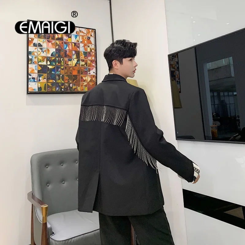 

Blazer Men Metal Tassels Design Loose Casual Suit Blazer Jacket Male Vintage Fashion Streetwear Hip Hop Suit Coat Outerwear