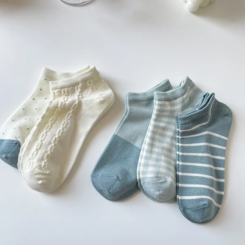 

Весенне-летние новые сине-зеленые носки-лодочки, женские хлопковые короткие носки в студенческом стиле