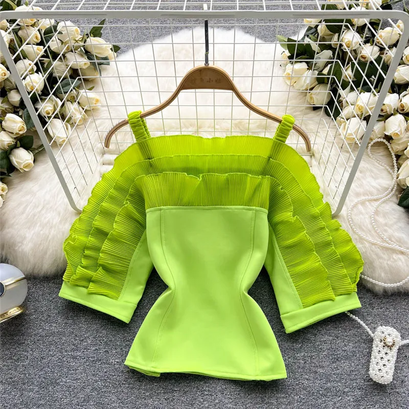 

Женская блузка, летняя шикарная Стильная однотонная женская блузка с открытыми плечами, топы, одежда