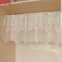 pinkyellow embroidered flowers short curtains for kitchen double layer flowers half curtain roman window valance a094