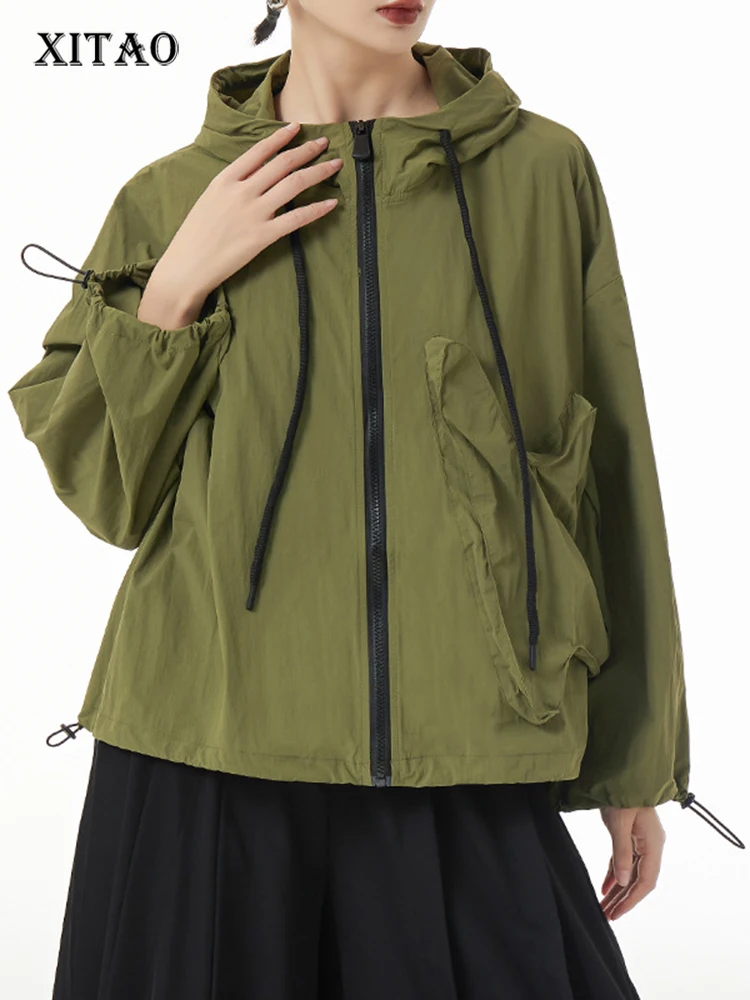 

XITAO Simplicity Full Sleeve Hooded Trench Loose Casual Fashion All-match Solid Color Coat 2023 Autumn Women Trench DMJ2360