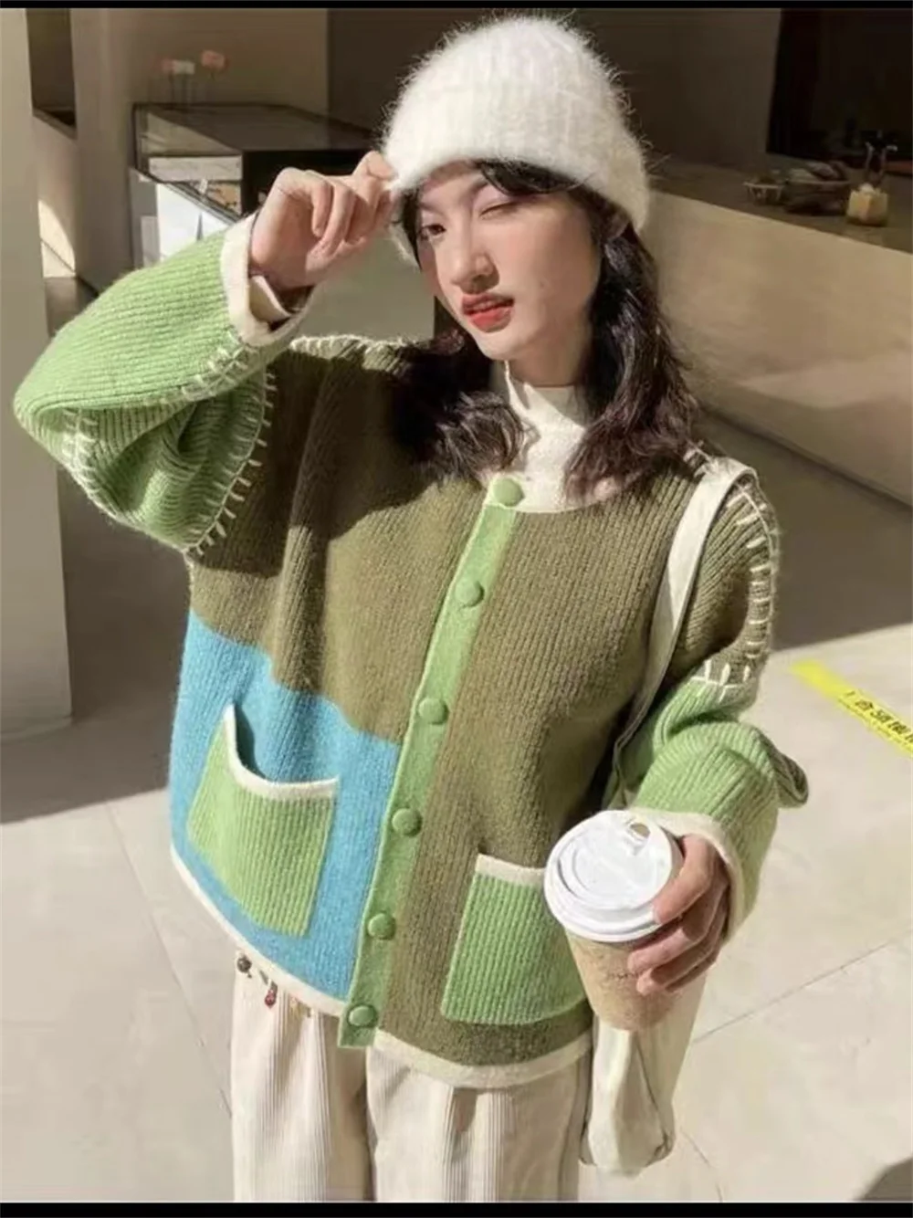 

Женский свитер для поездок PUWD 2023, модный Женский Повседневный многоцветный свитер с прострочкой, однобортный женский свитер с длинными рукавами