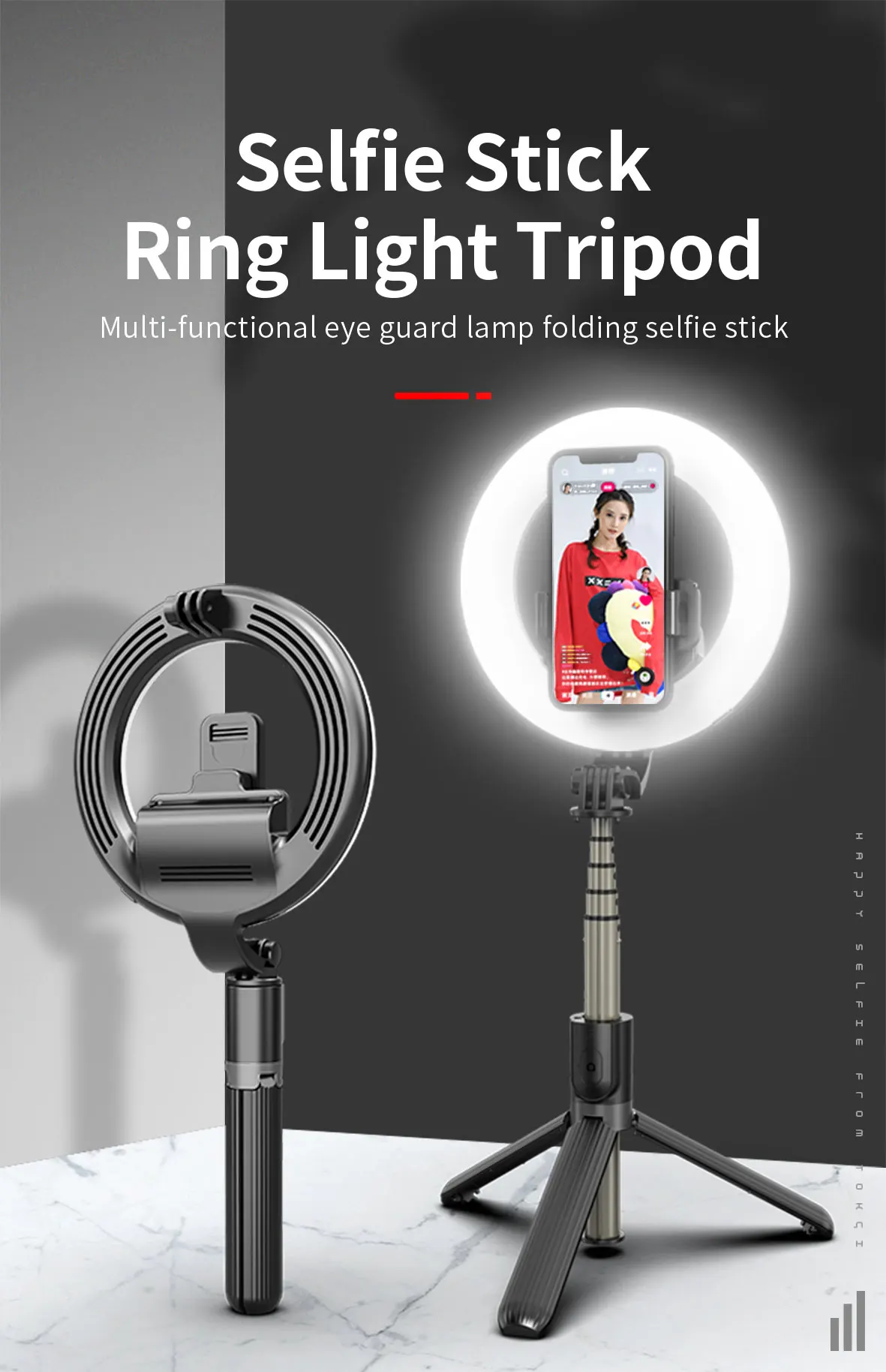 

6" Selfie Stick Ring Light Tripod Adjustable LED Lights Soft Cover 48pcs Light Beads Smart Live Stand Remote Control
