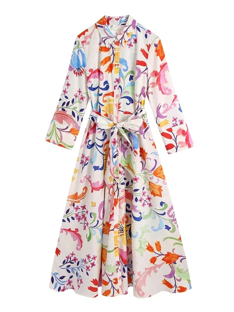 

Новинка 2023, весеннее модное винтажное платье средней длины в праздничном стиле, повседневные шикарные однобортные платья с поясом, женское ...