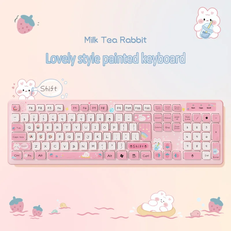 Rabbit Green Chocolate Wired Keyboard Blue Creative Painted Keyboard Pc Gaming Accessories