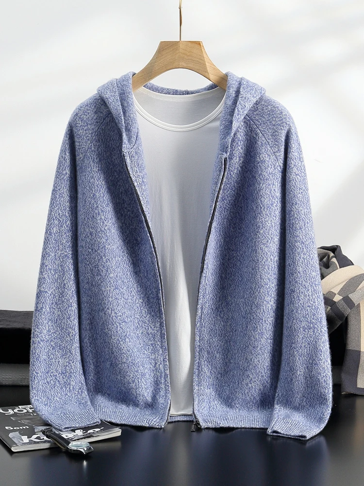 ADDONEE мужской 100% кашемировый свитер толстый кардиган на молнии с капюшоном пальто