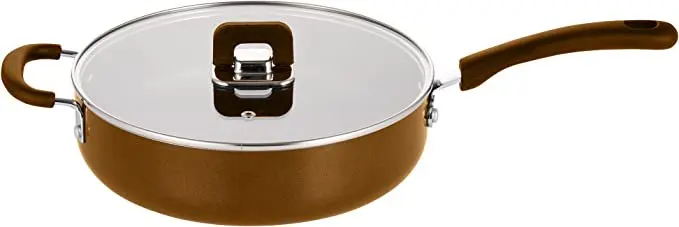 

Fast Shipping 3.7Qt Sauté Pan with Lid - Non-Stick Stylish Kitchen Cookware with Foldable Knob (Brown)