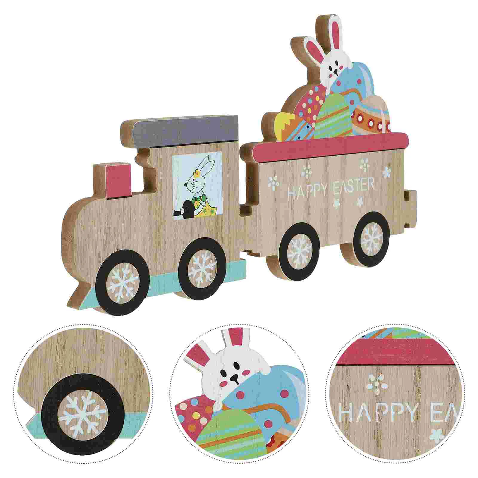 

Lovely Car Shaped Wooden Adorn Easter Bunny Adornment Party Desktop Adorn
