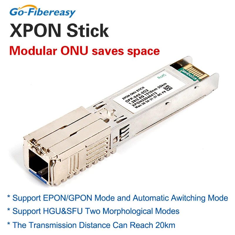 1,25G/2,5G XPON ONU STICK PON EPON GPON XPON SFP ONT FTTH ONU Stick с функцией MAC 1310nm/1490nm 20km SC разъем Pon модуль