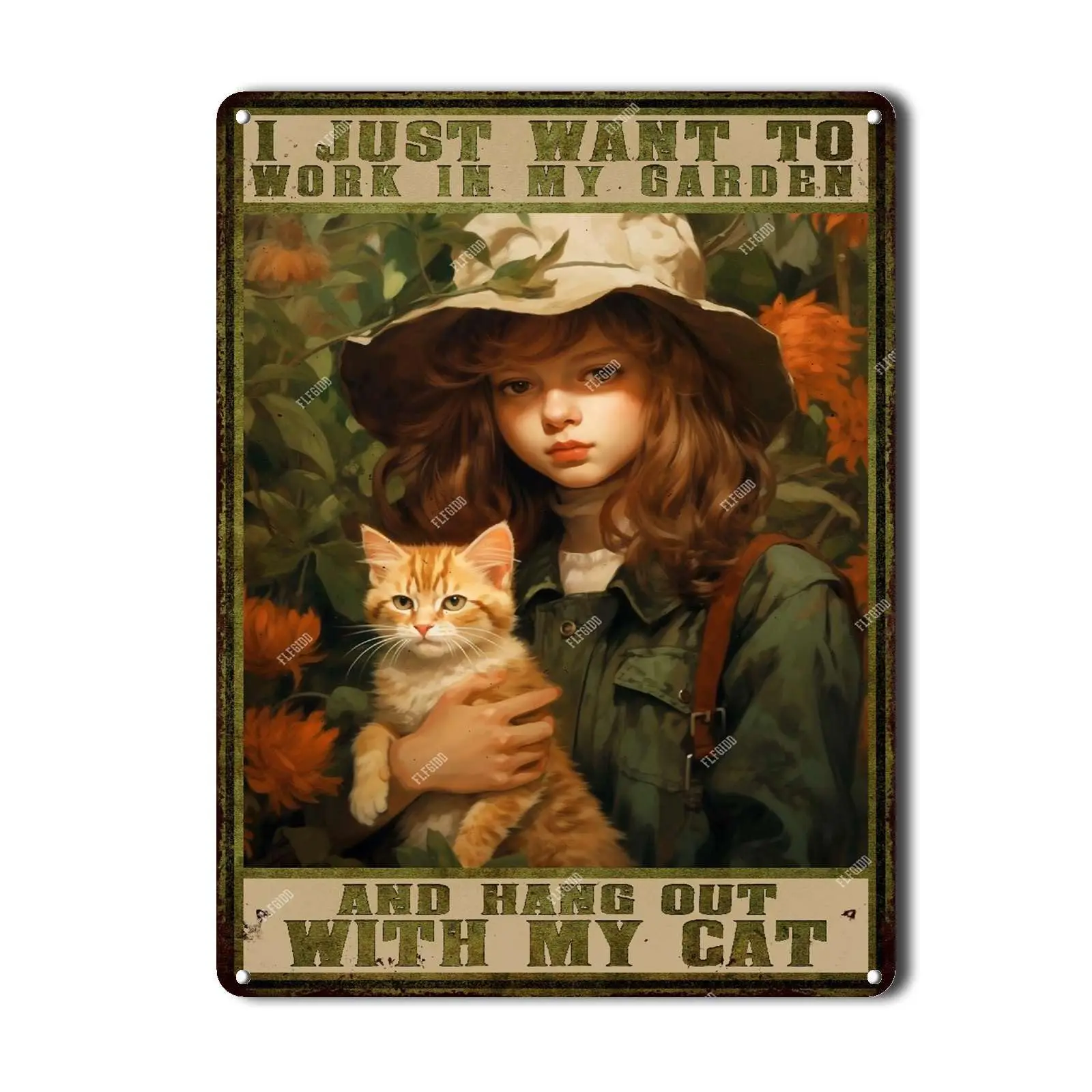 1P табличка Я просто хочу работать в моем саду и повесить с моим котом украшения