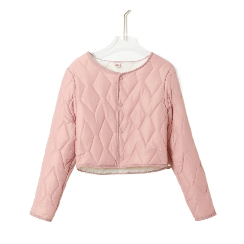 Women's Short Jacket Padded for Winter Casual Jacket Without Collar Padded Parka for Women New Portable 2023 Lamb Cropped Coat