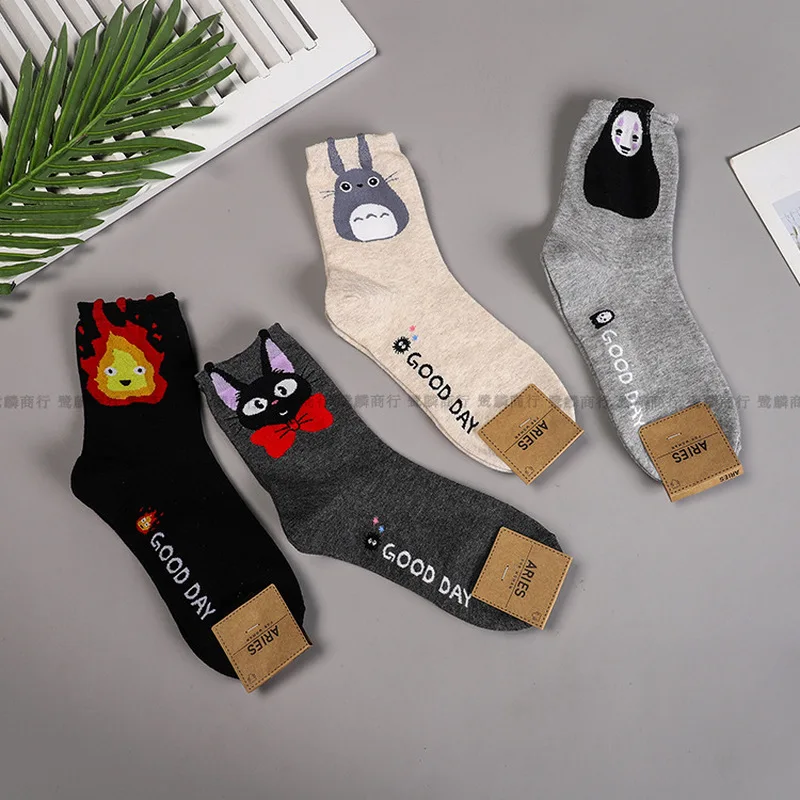 Anime Totoro Women Socks Woman No Face Man Cat Cartoon Cute Sock Funny Spring Autumn Comfort Happy Classic Korean Cotton Fashion