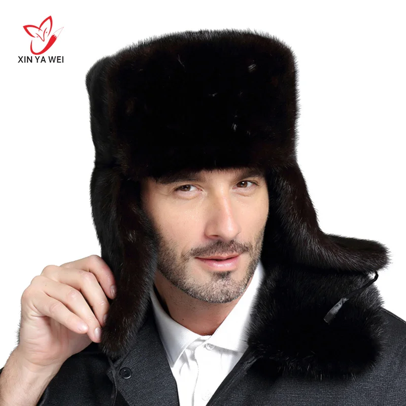 

2022 New Russian Bomber Cap Outdoor Warm Earmuffs Mink Fur Hat Men's Cap Universal Winter Ski Caps For Men Thickened Hats