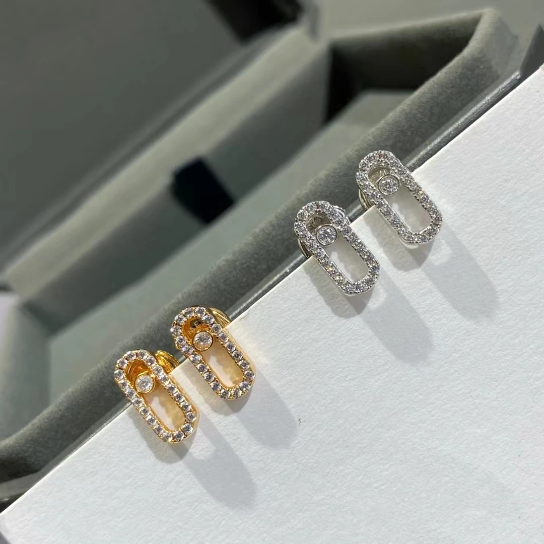 

925 Sterling Silver Mini Geometric Moving Diamond Oval Women's Earrings Women's Niche Fashion Brand Luxury Jewelry