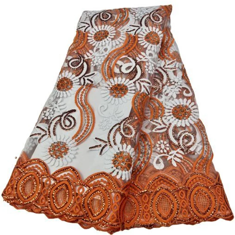Новейшая оранжевая французская Тюлевая кружевная ткань, блестки, 3D кружевная африканская сетчатая кружевная ткань, высококачественное кружево с блестками для свадьбы Новейшая оранжевая французская Тюлевая кружевная ткань, блестки, 3D кружевная африканская сетчатая кружевная ткань, высококачественное кружево с блестками для свадьбы