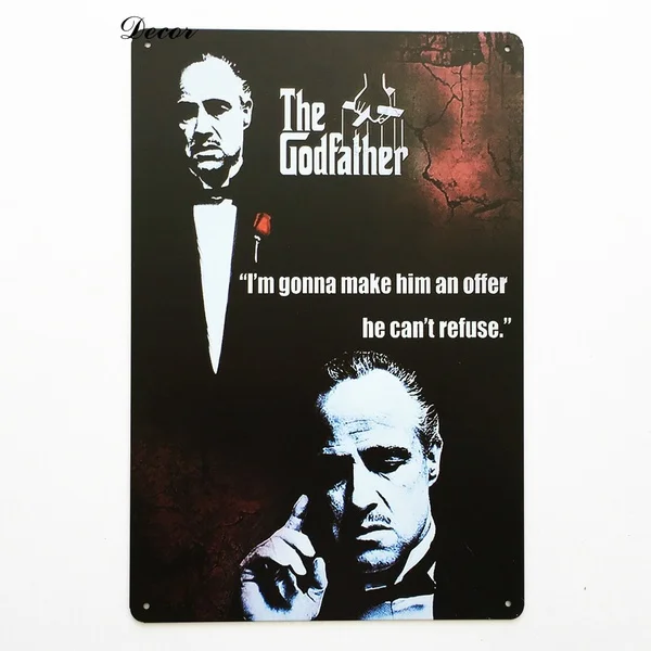 

tin sign The Godfather Classic Movies Vintage Kraft Metal Poster Tin Sign Bar Cafe Home Decorative Painting 20*30 cm/8*12 inches
