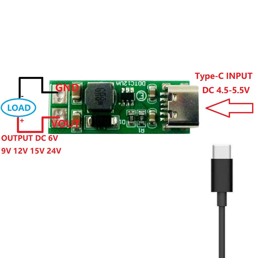 9 Вт Mini Type-C USB DC 5V to 6V 9V 12V 15V 24V повышающий преобразователь