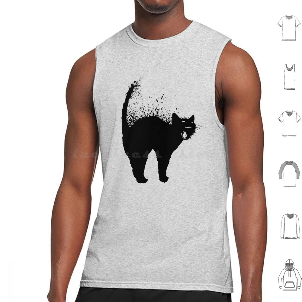 

Mengggg Tank Tops Vest Sleeveless Cats Black Cats Horror Creepy Cat Kitten Japanese Black Art Dark Art Spiral Uzumaki Junji