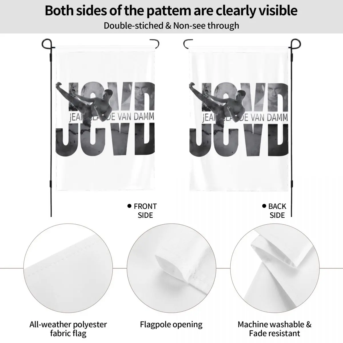 Jcvd B W украшение для сада Жан-Клода Ван флаг с двусторонним принтом
