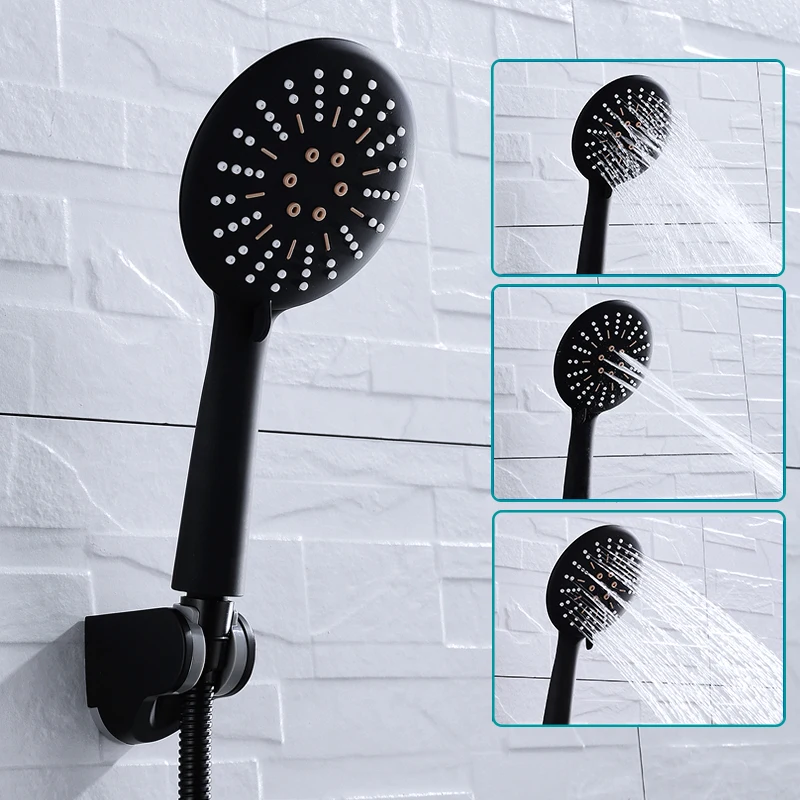 

High Pressure Handheld Shower Head with Hose 3 Spray Modes ABS Black Bathroom Hand Shower