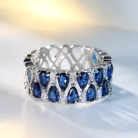 fashion eternity promise rings women blue pear shape cubic zircon stylish female accessories for party daily wear luxury jewelry