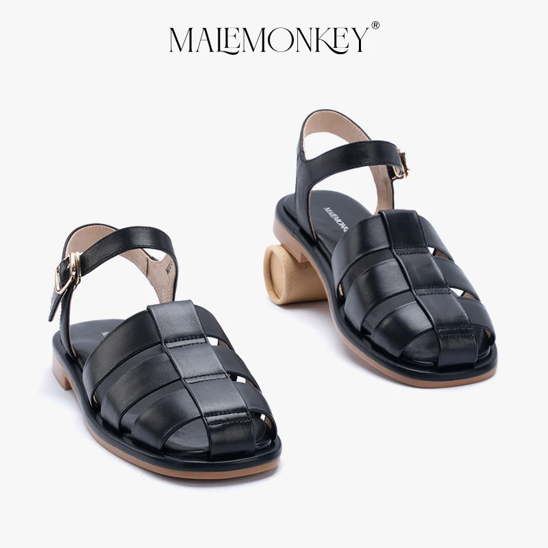 High Quality Women Genuine Leather Sandals Summer Footwear Retro All-match Roman Woven Sandals Beach Casual New Flats Handmade