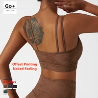 goplus offset printing yoga bra double sling absorb sweat shockproof padded sports bra push up athletic gym running fitness