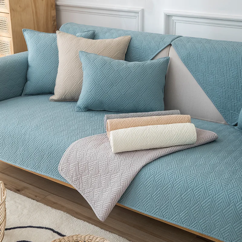 

Nordic Four Seasons Non-slip Sofa Cushion Solid Color Quilted Couch Cover for Living room Decorative L-shaped Corner Sofa Towel