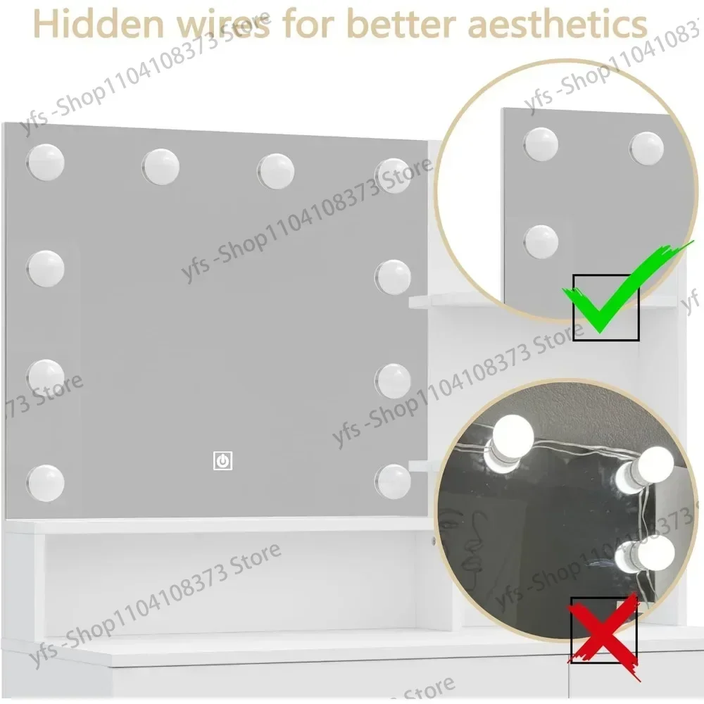 Туалетный столик со скрытой проводкой туалетный для макияжа с зеркалом 3 режима