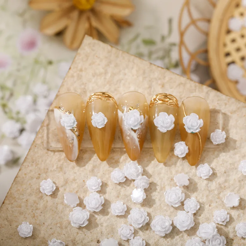 

50g White 3D Acrylic Flower Nail Charms Aurora Camellia Nail Art Jewelry Acrylic Resin Flowers Design Elegant Wedding Nail Charm