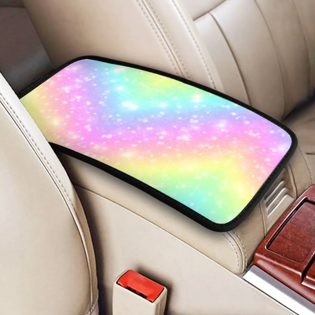 

Car Armrest Cover Mat Iridescent Marble Center Console Cover Pad Pastel Aesthetic Storage Box Cover Auto Accessories Interior