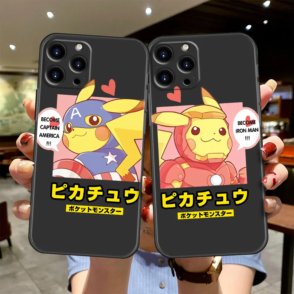 

Pokemon Pikachu Marvel Print Soft Phone Case Coque for iPhone 11 12 13 Pro Max 8 Plus XS XR 7 SE 5 iPhon 8plus 6+ 8+ X 6 6S