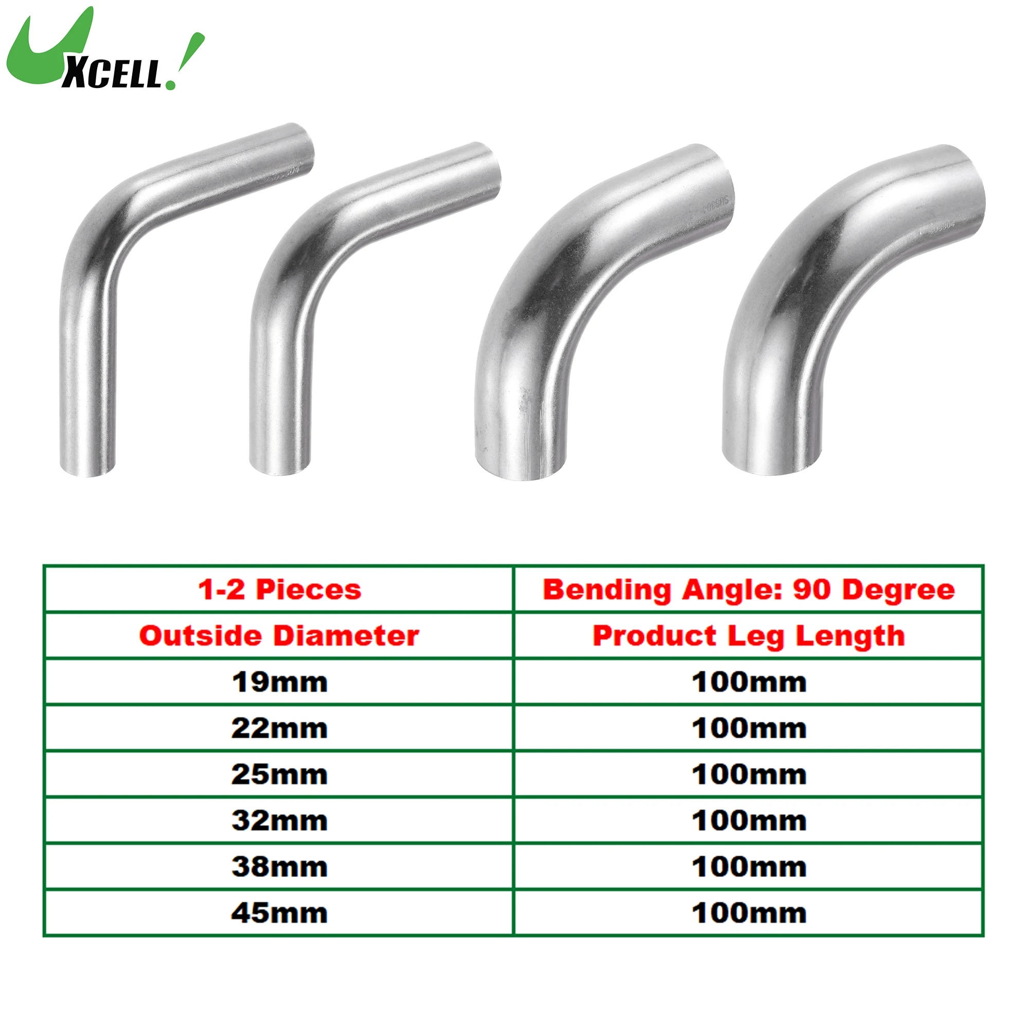 

UXCELL Exhaust Pipe 51mm 57mm 63mm 76mm 89mm OD Car Mandrel Bend Exhaust Tube Pipe T304 Stainless Steel Universal