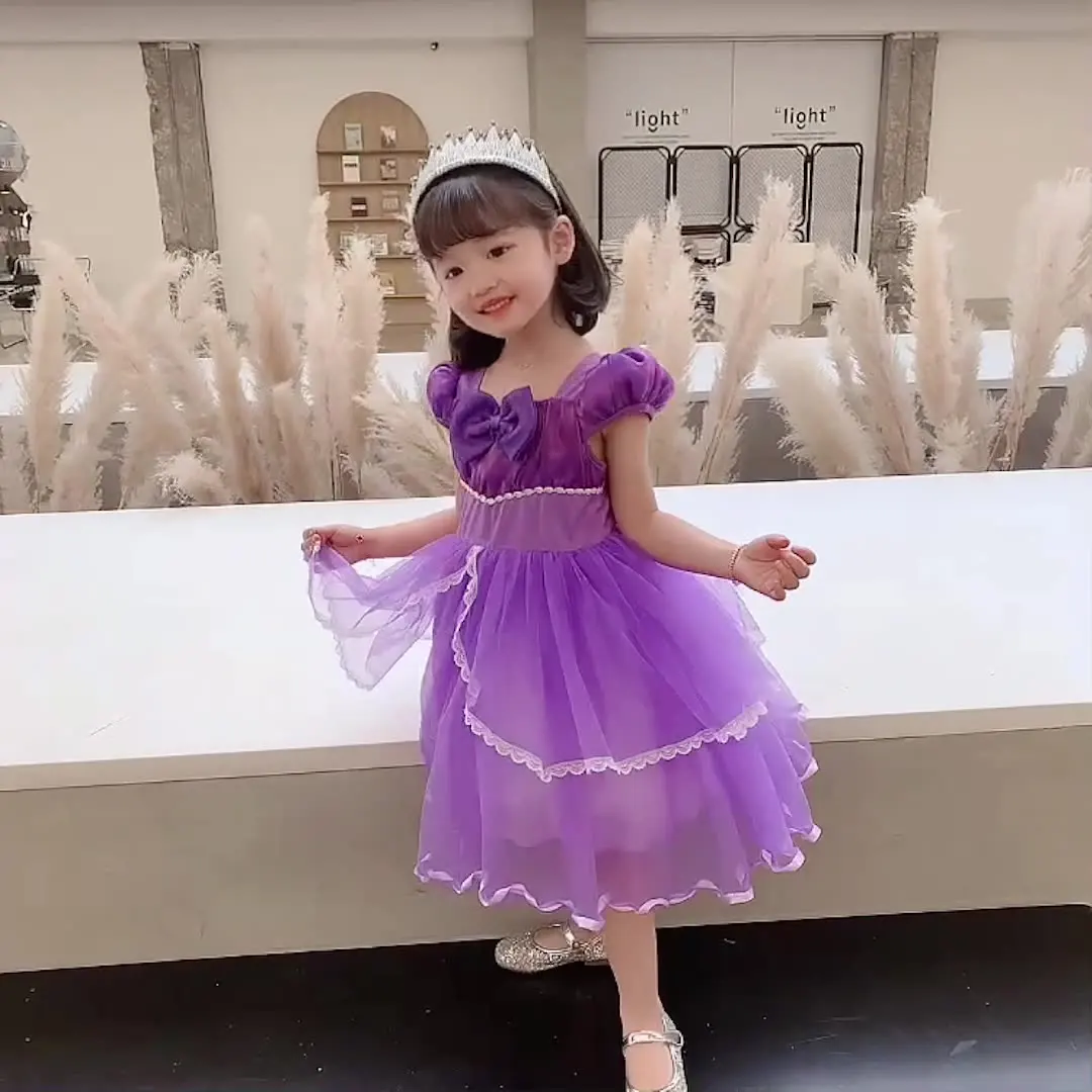 Платье Принцессы Диснея Софии косплей костюм для детей с блестками многослойное