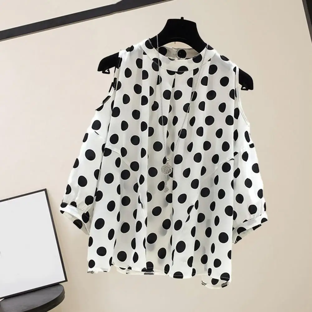 

Trendy Lady Shirt Polka Dot Printing Dress-up Loose Women Summer Slim Pullover Shirt