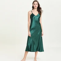 women satin pajamas dress sexy spaghetti straps v neck silk night shirt female casual comfortable solid home clothes nightgowns