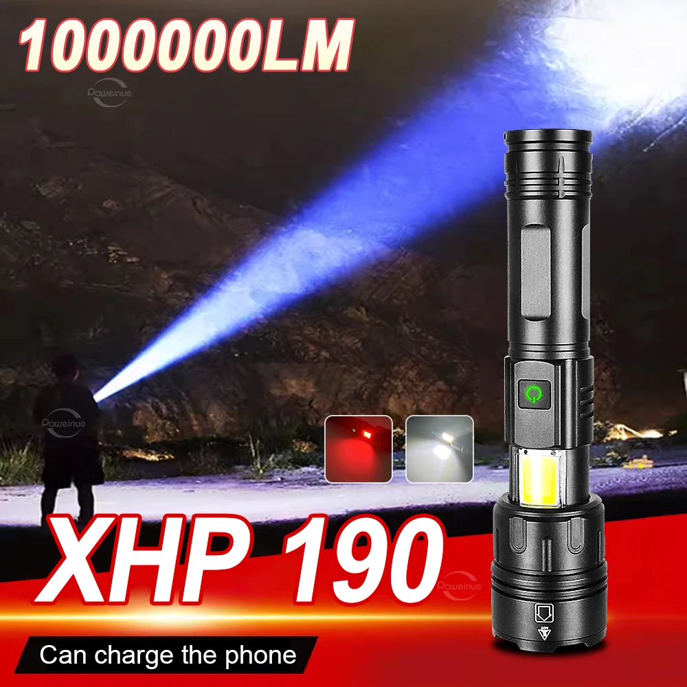 

Super XHP190 LED and COB Side Light High Power LED Flashlights Camping Torch USB Rechargeable 7 Lighting Modes Hand Lantern