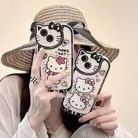 black lines hello kitty cute cat head phone case for iphone 12 11 pro max x xr xs max shockproof transparency tpu cover