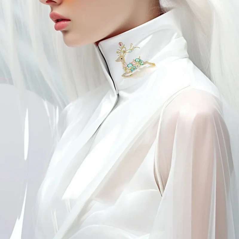 Прекрасный снег Рождественский подарок корейский Цвет Олень Рог брошь медный