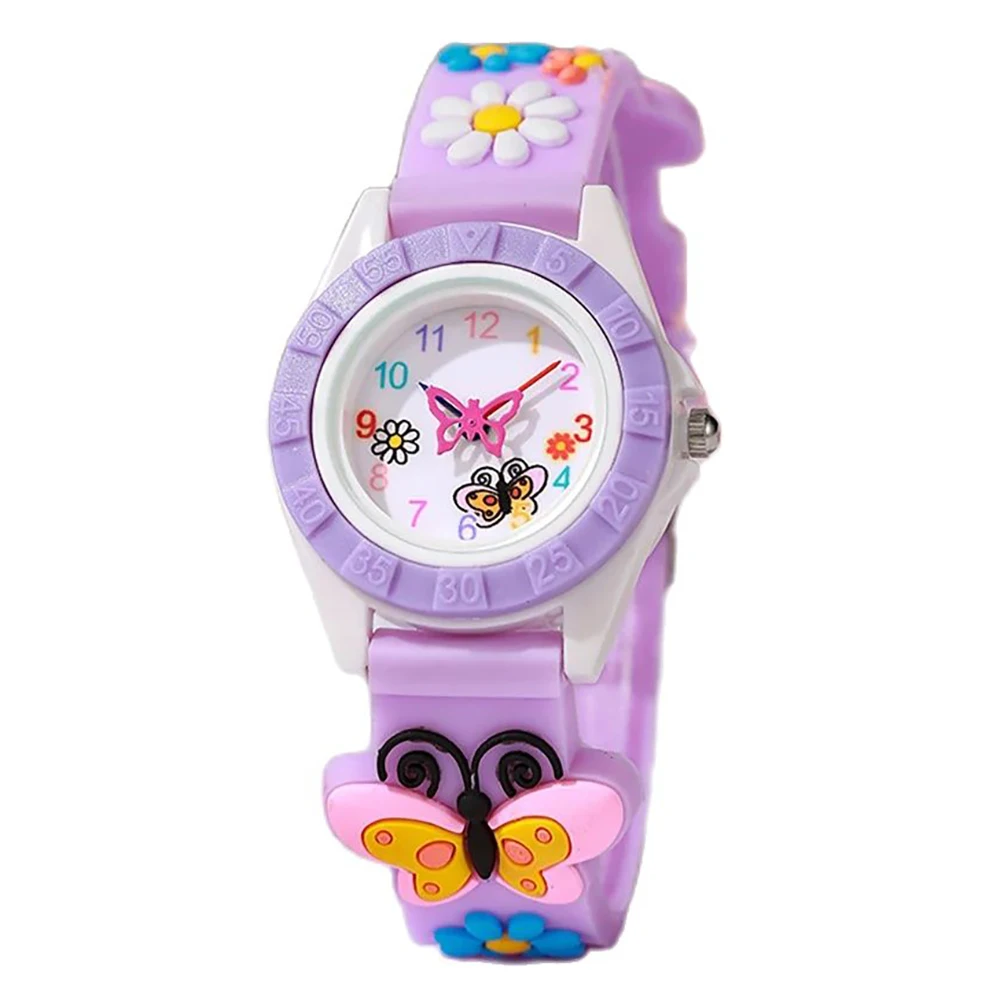 Фото Модные 2024 дети с рисунками, животные, марионы, дизайн, Reloj с кварцем, повседневные силиконовые пурпурные дети, девушки, Reloj de pulser №1