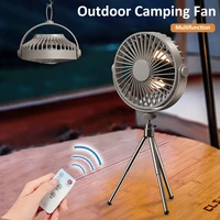 outdoor tripod camping fan remote long time battery operated camping ceiling fan with led light rechargeable fan for tent black