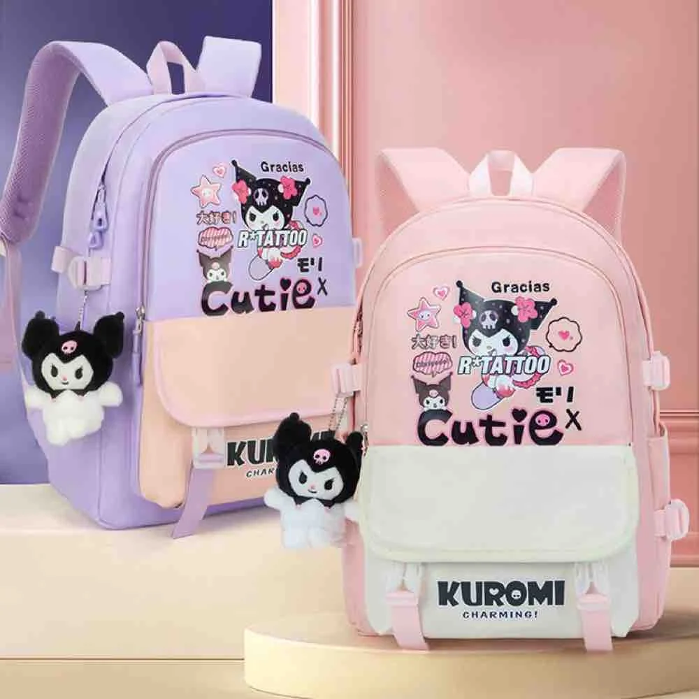 

Kawaii Sanrio Kuromi Anime Kids School Bag Boys Girls Backpack Pupils Cute High Capacity School Book Bag Children Birthday Gifts