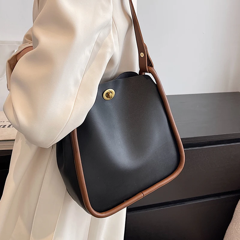 

Popular Women's Bags Autumn New Large Capacity Bucket Shoulder Bag Luxury Soft Pu Leather Handbags Casual All-match Totes