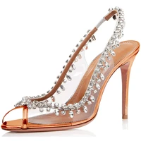 women stiletto thin high heels crystal pumps sexy peep toe wedding bridals shoes spring rhinestone ball party lady heel f pu 1