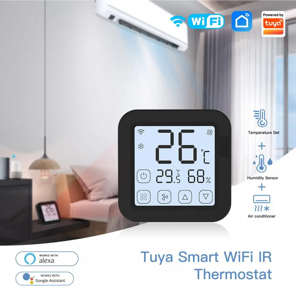 

Tuya WiFi IR Thermostat Controller LCD Screen Touch Button Built-in Temperature And Humidity Sensor Work With Alexa Google Home