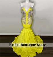 sexy yellow mermaid prom dress 2022 for black girls luxury beading rhinestone aso ebi party gowns vestidos robe de bal custom